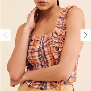 Anthropologie NWT ruffled cropped plaid tank top